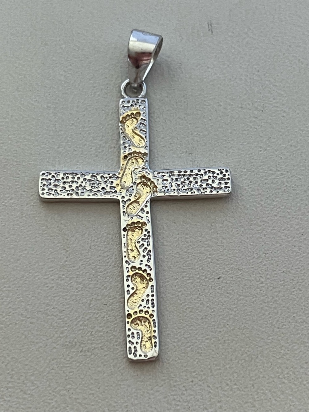 Sterling Silver Cross Pendant with Footprints